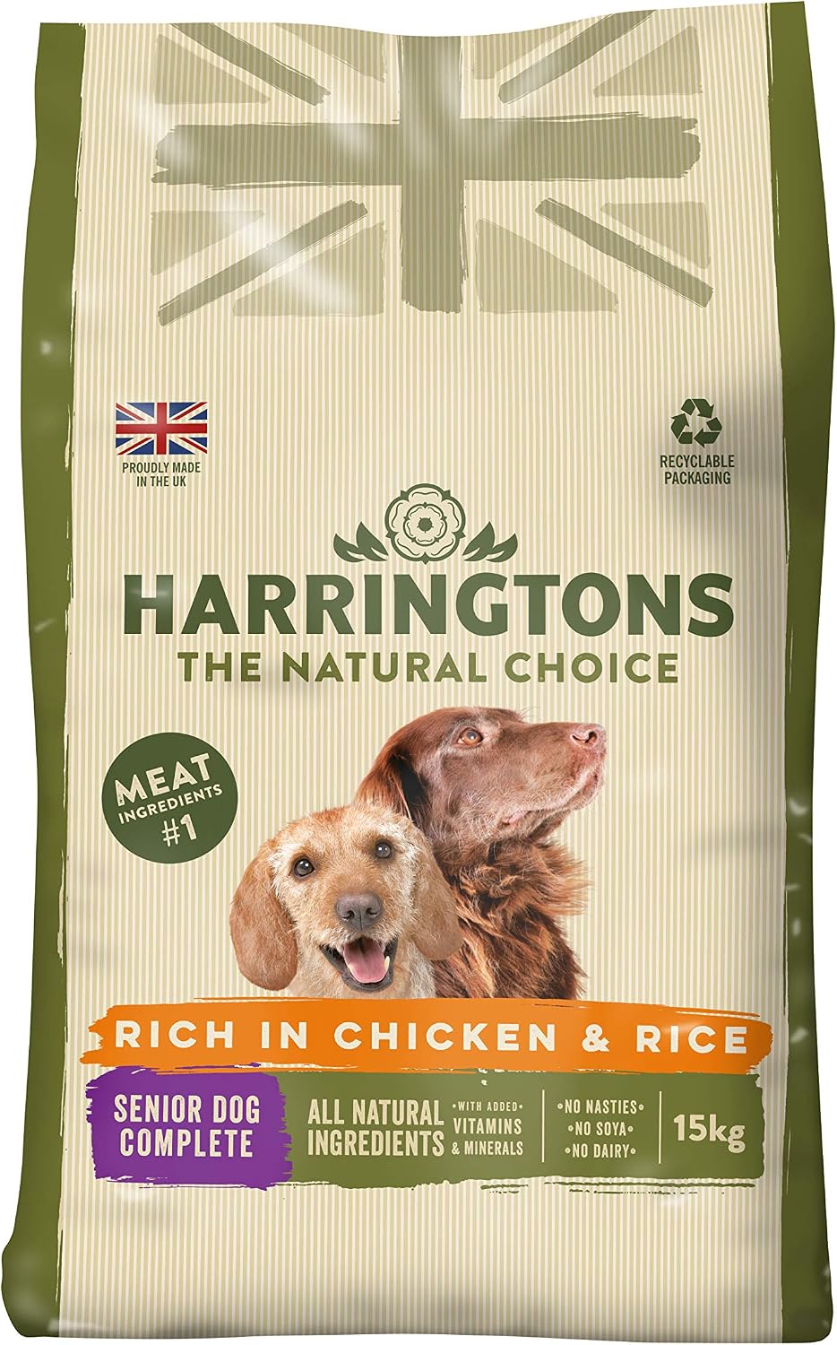 Harringtons Complete Senior Dry Dog Food Chicken & Rice 15kg - Made with All Natural Ingredients, 15 kg (Pack of 1)