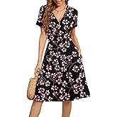 WEACZZY Women's Summer Short Sleeve Casual Dresses V-Neck Floral Party Dress with Pockets