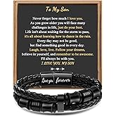 𝐆𝐢𝐟𝐭 𝐟𝐨𝐫 𝐌𝐞𝐧 Braided 𝐋𝐞𝐚𝐭𝐡𝐞𝐫 𝐁𝐫𝐚𝐜𝐞𝐥𝐞𝐭 for Men Dad Husband Boyfriend Son Grandson Brother Stainless Steel Clasp Engraved with Love You Forever Jewelry Birthday Gift 7.5 8.5 9 Inch