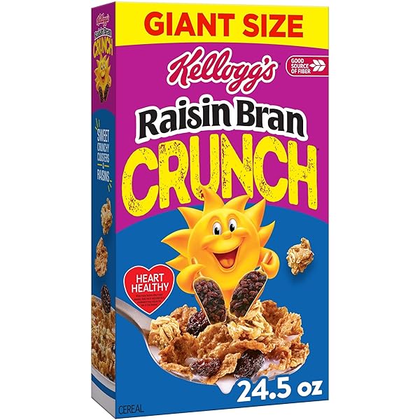 KELLOGG’S RAISIN BRAN CRUNCH BREAKFAST CEREAL, FIBER CEREAL, FAMILY BREAKFAST, GIANT SIZE, 24.5OZ BOX (1 BOX)