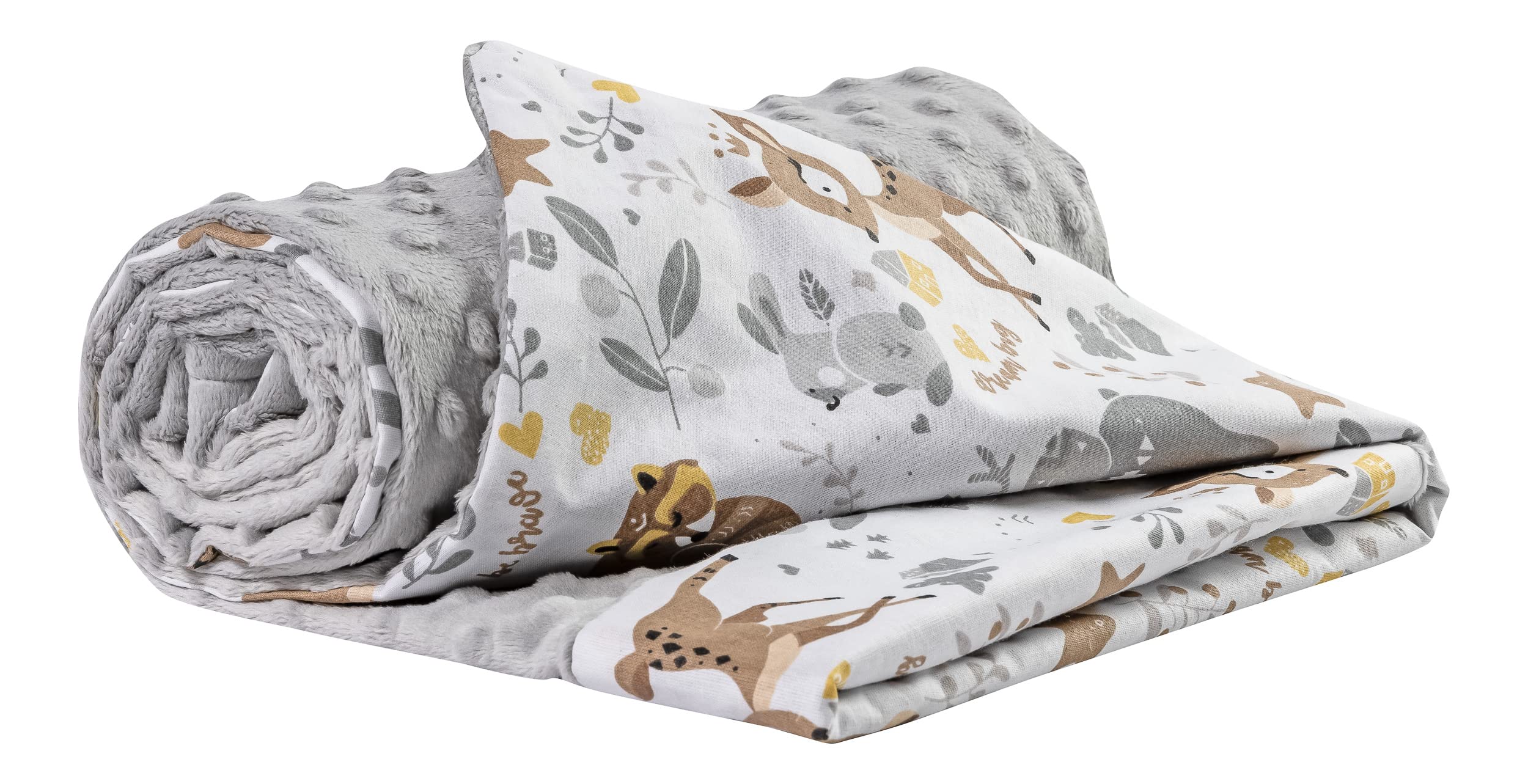 Medi Partners Baby Blanket Newborn Pram Soft 100% Cotton 75x100 Cot Toddler Comfort universal Cuddly Fluffy Crawling Plush bilateral Blankets (Deer with grey Plush) — image 1