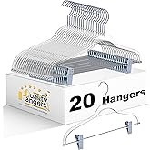 Clear Plastic Pants Hangers with Clips 20 Pack | Heavy Duty Skirt Hangers Swivel Hook and Notches | Space Saving Acrylic Clip Hangers for Pants | Suitable for All Clothing | 16.5 Inch (Clear, 20)
