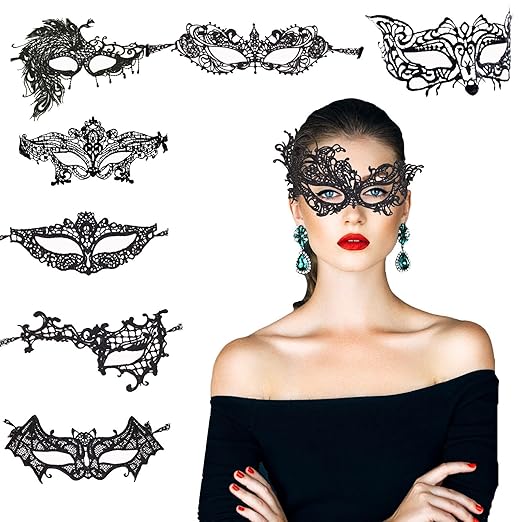 KAKOO 8 Modell Venezianische Maske Damen Spitze Augenmaske Gothic Maskerade Gesichtsmasken für Maskenball Kostüm Karneval Par