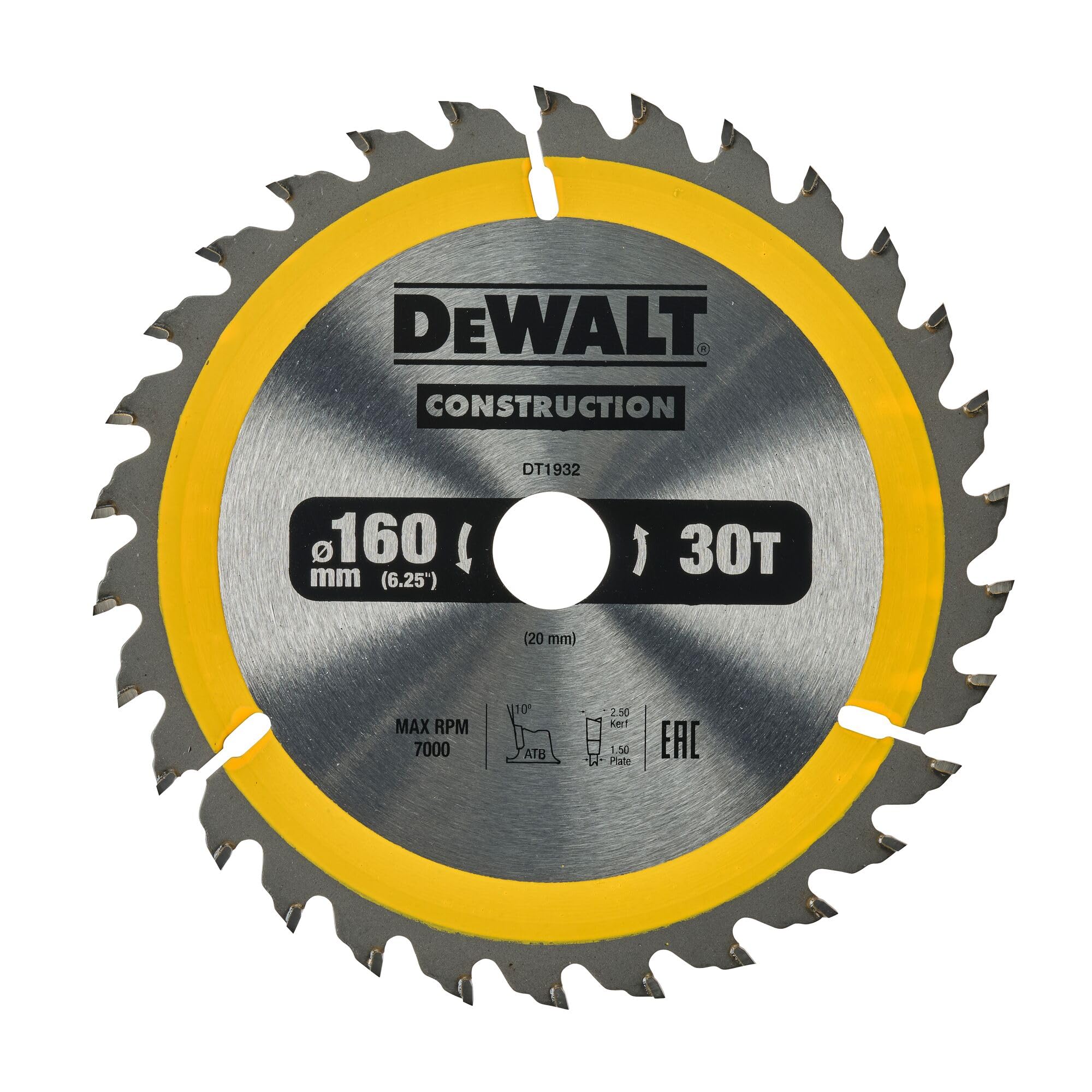 DeWalt DT1932-QZ Construction Circ Saw Blade, Yellow, 160 x 20 mm