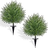 2 Pack 24'' Artificial Plants Topiary Ball Trees, Realistic Norfolk Pine Topiary with Spike Fake Bushes Faux Shrubs Plants Spring Pot Fillers Outdoor Front Porch Door Garden Yard Decorations