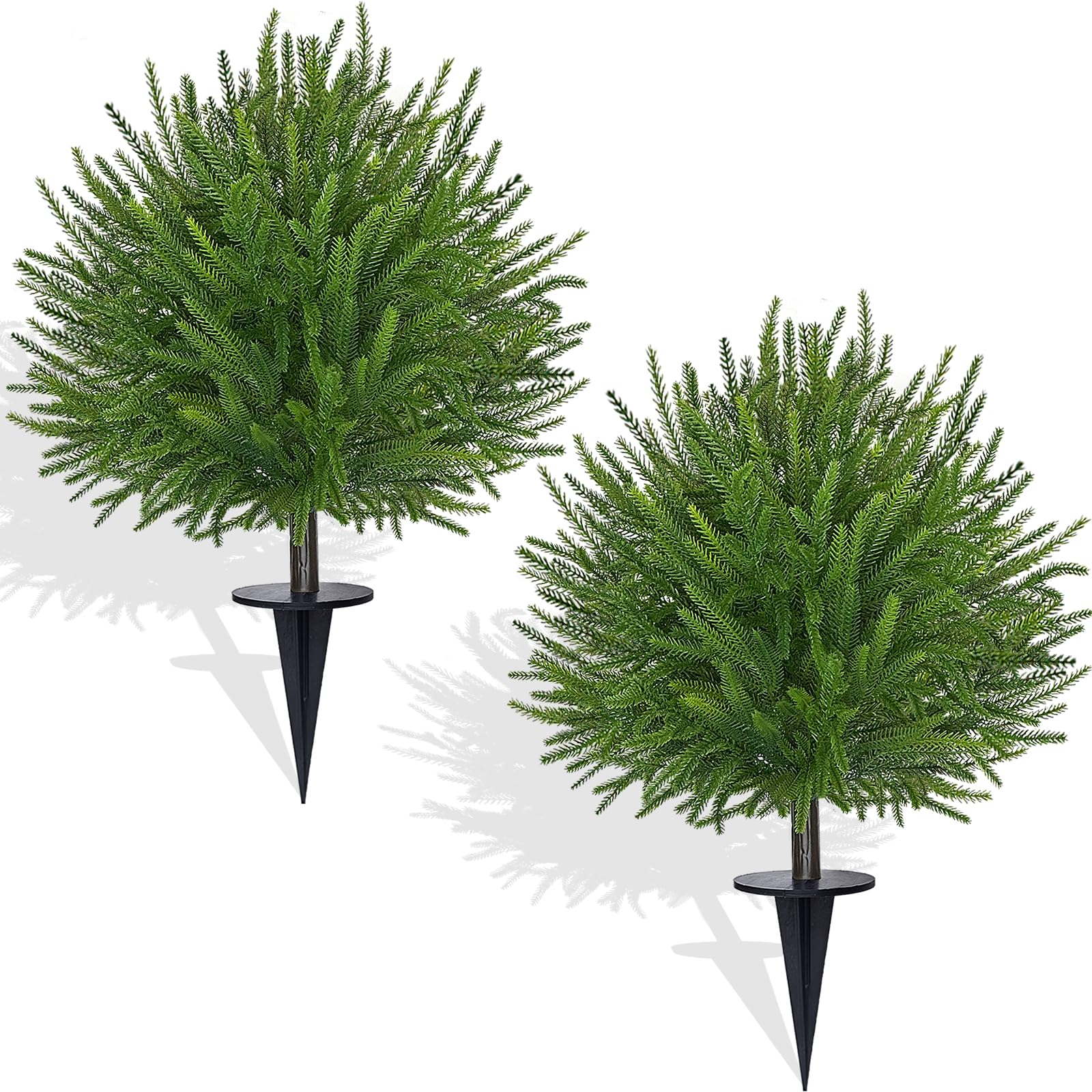 Photo 1 of 2 Pack 24'' Artificial Norfolk Christmas Topiary Ball Trees, Realistic Norfolk Pine Topiary with Spike Fake Ball Shrubs Plants Christmas Pot Fillers Outdoor Front Porch Door Garden Yard Decorations