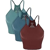 ODODOS Women's Crop 3-Pack Seamless Rib-Knit Camisole Crop Tank Tops