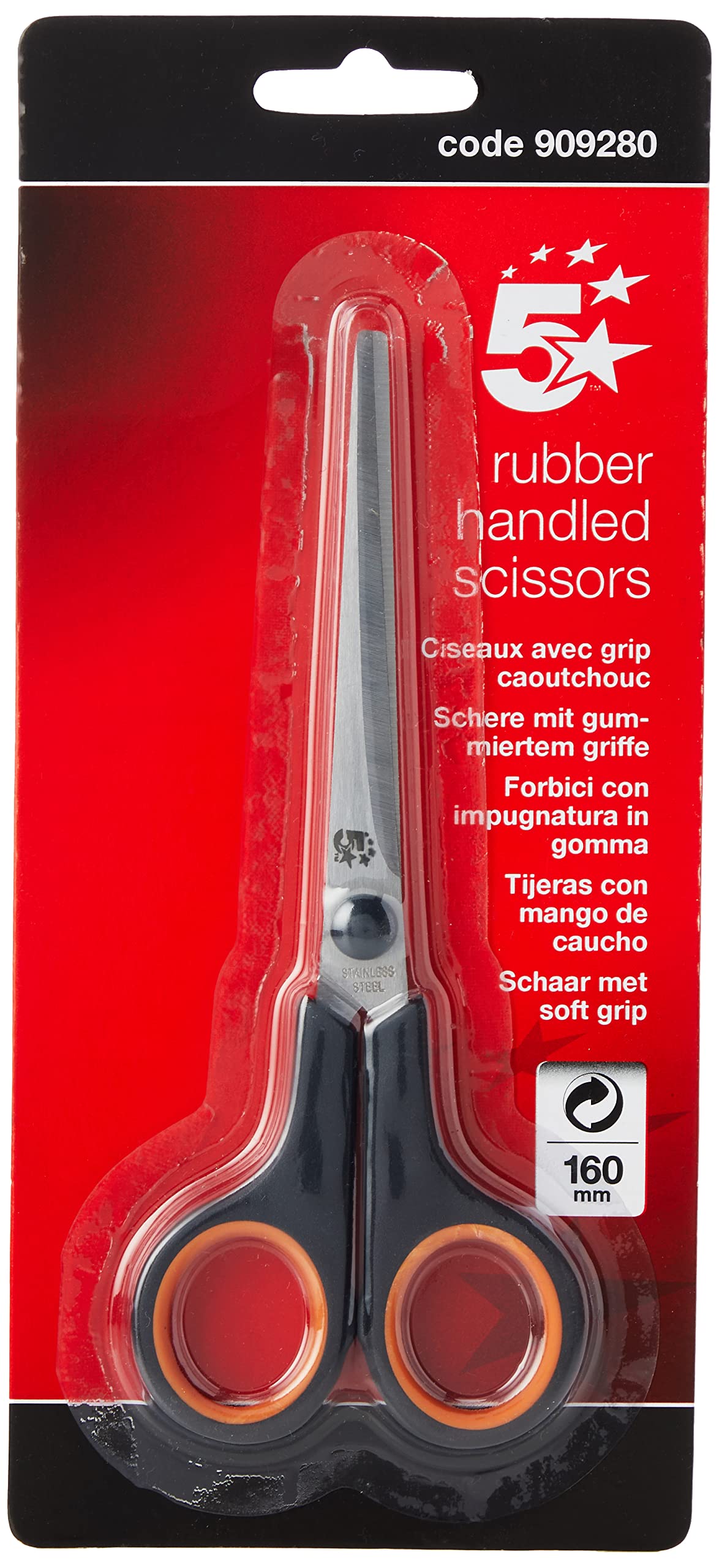 5 Star Scissors with Rubber Handles 160mm Ref 909280
