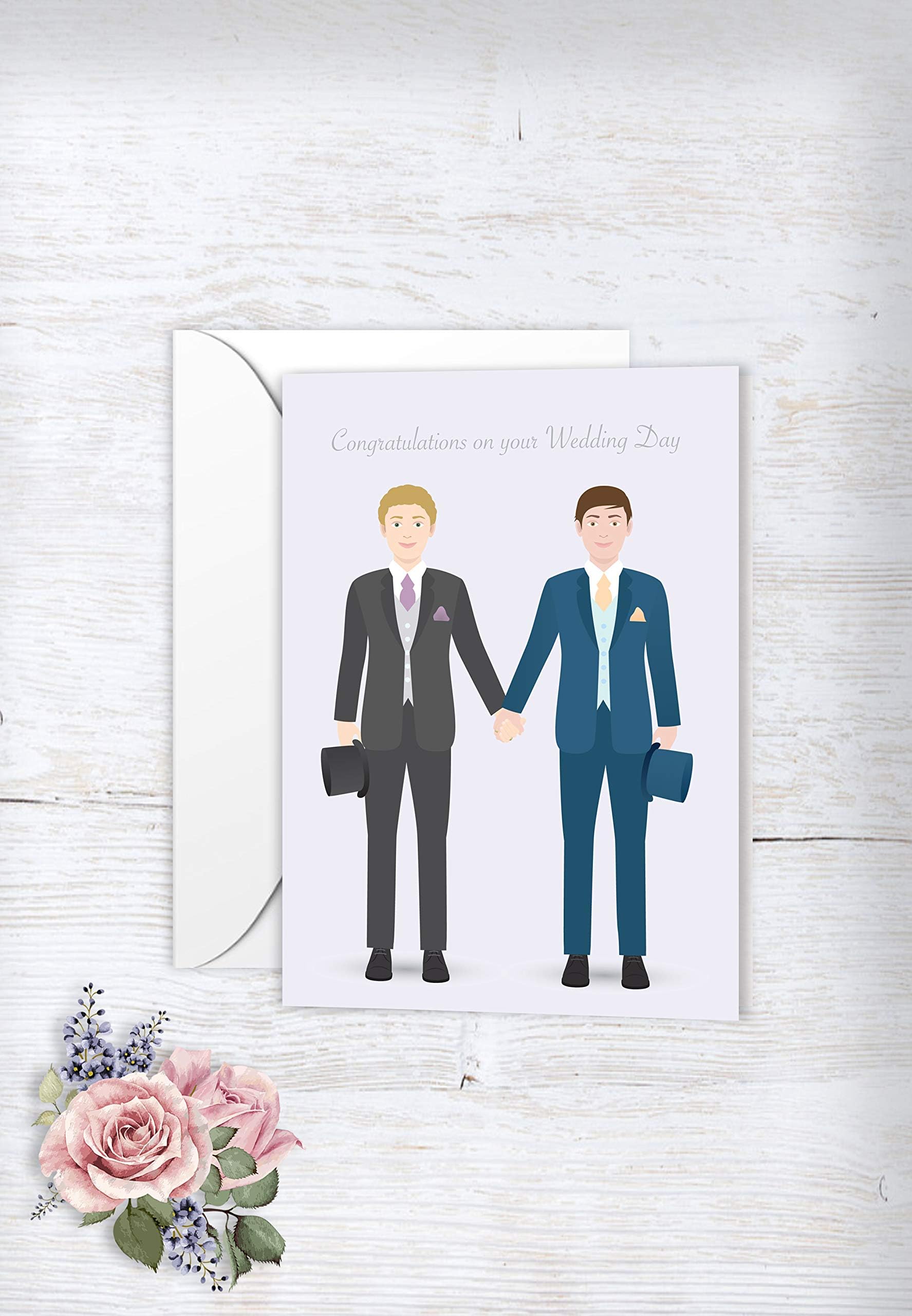 Gay Handsome Grooms - Blonde Hair (Light Skin Couple) - Gay Wedding Card - Same Sex Wedding Card - Gay Cards