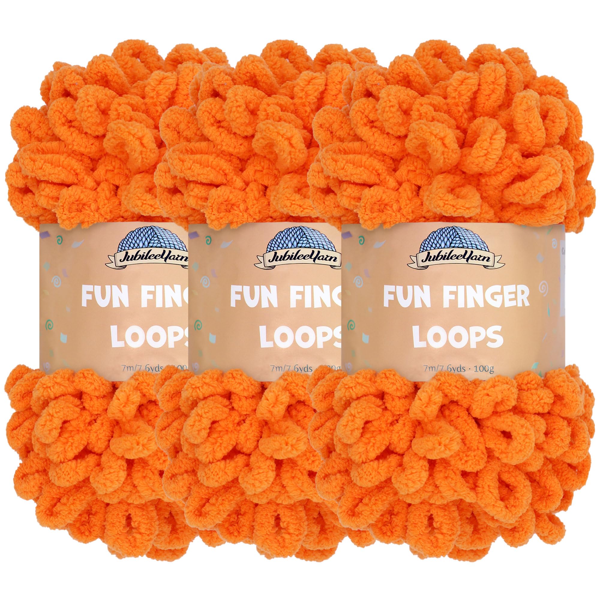 JubileeYarn Fun Finger Loops Yarn - Polyester Jumbo Weight Loop Yarn - 100g/Skein - Orange Peel - 3 Skeins — image 1