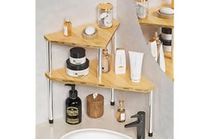 Weenson Bathroom Organizer Countertop Corner Shelf – 2 Tier Bathroom Organization Bamboo Spice Rack Kitchen Countertop Organizer Space Saving Storage Shelves Living Room Office Home Decor