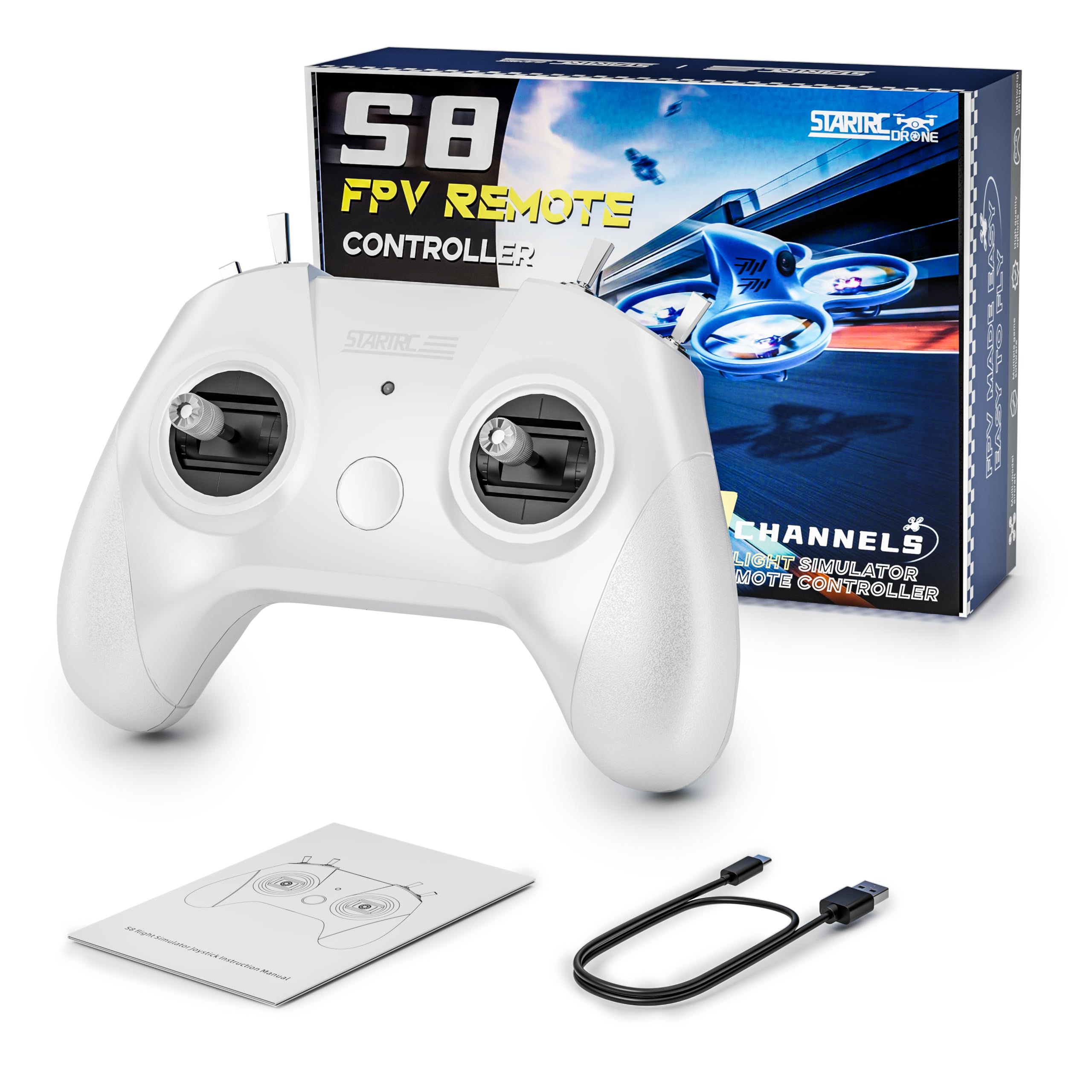 STARTRC S8 RC Flight Simulator Controller- 8 Channels FPV Drone Games Remote Controller Support Popular System&Platform- Ideal for Beginner Pilots Professional Training Experience (White)