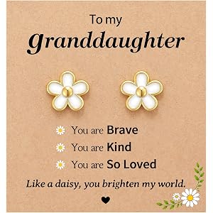 BxkSky Granddaughter Gifts from Grandma Daisy Earring with Encouragement Card