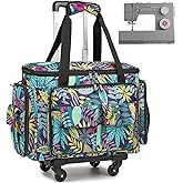 Sewing Machine Case with Wheels - Rolling Sewing Machine Tote with Removable Bottom Pad & Multiple Storage Pockets, Compatible with Singer & Brother (Floral)
