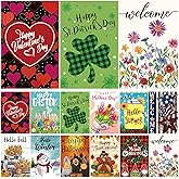 Seasonal Garden Flags Set of 12 Double Sided 12 x 18 Inch, Small Yard Flags for Outside, Summer Fall Garden Flag, Christmas Halloween Winter Outdoor Flag, Holiday Garden Decorations for All Season
