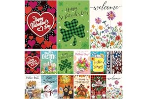 LUMIFAN Seasonal Garden Flags Set of 12 Double Sided 12 x 18 Inch, Small Yard Flags for Outside, Summer Fall Garden Flag, Christmas Halloween Winter Outdoor Flag, Holiday Garden Decorations for All Season