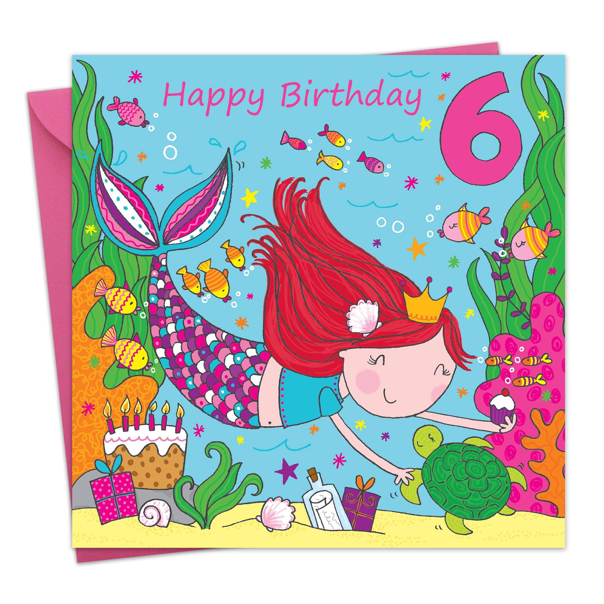 Twizler 6th Birthday Card For Girl with Cute Mermaid & Glitter - Six Year Old - Age 6 Card - Childrens Birthday Card - Girls Birthday Card - Happy Birthday Card