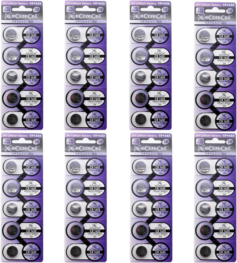 eCoreCell (40pcs) CR1632 3V 3 Volt Lithium Single Use Non-Rechargeable Button Coin Cell Battery