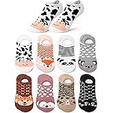 Suhine 8 Pairs Cute No Show Socks for Women Funny Animal Ankle Socks Non Slip Cartoon Invisible Flat Boat Liner Socklets(Lovely Animal)