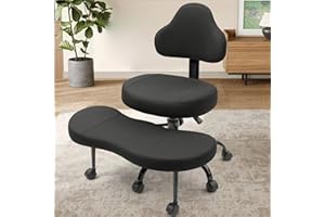 AtHope Cross Legged Office Chair, Criss Cross Desk Chair ADHD Meditation Kneeling Yoga Seat with Adjustable Height, Lumbar Support, Wider Footrest and Wheels (Black)