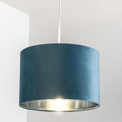 CGC Lighting Modern Velvet 30cm Drum Ceiling Lamp Shade Teal