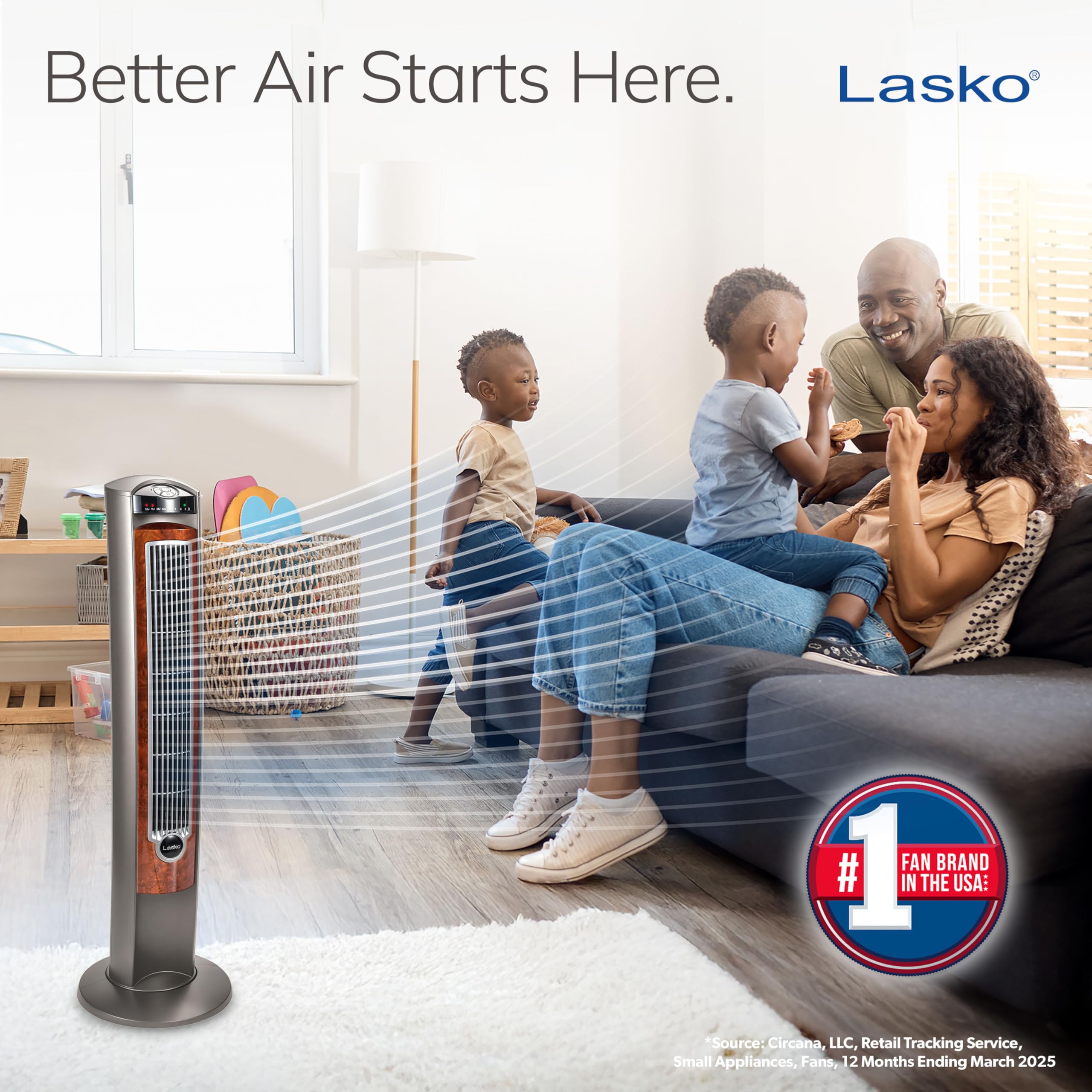 Lasko Oscillating Tower Fan with Remote, Quiet Floor Fans for Bedroom, 42
