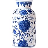 GaLouRo Modern Blue and White Porcelain Vase - Chinoiserie Ginger Jar for Home Decor, Floral Arrangement, 11-Inch Height Handcrafted Ceramic Vase