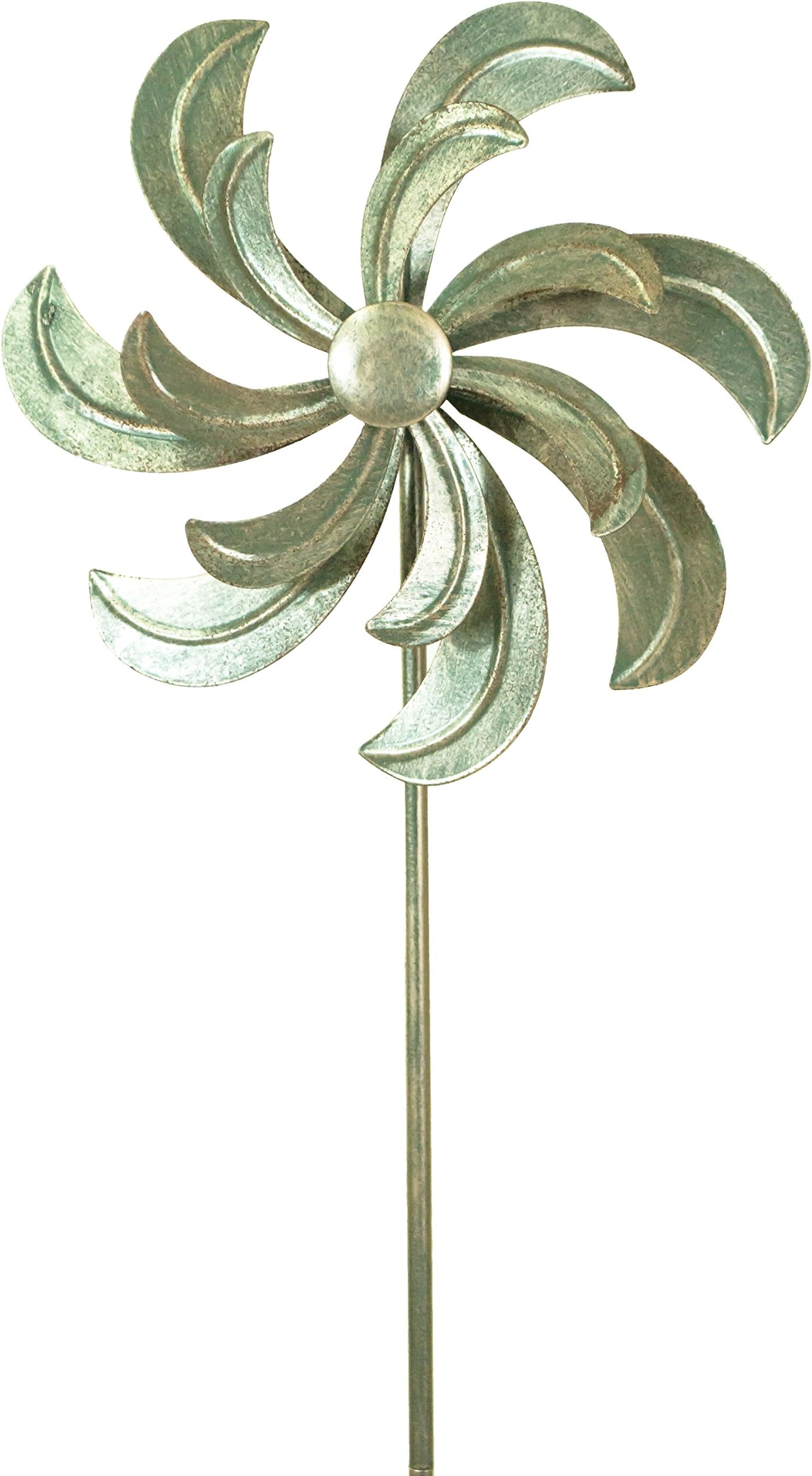 Spinning Aged Copper Finish Floral Metal Garden Wind Spinner Windmill Flower (Design 1)