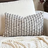 Aeckself Handmade Boho Chenille Tufted Pillow Cover 12x20 Inch, Rectangle Decorative Lumbar Throw Pillow Cover Neutral Pillowcase for Couch Bedroom Living Room, Grey Blue