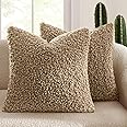 MIULEE Pack of 2 Throw Pillow Covers 18x18 Inch Neutral Khaki Faux Fur Decorative Sherpa Pillow Covers Fuzzy Accent Soft Sheepskin Fleece Cushion Cases for Boho Home Decor Couch Living Room Bed