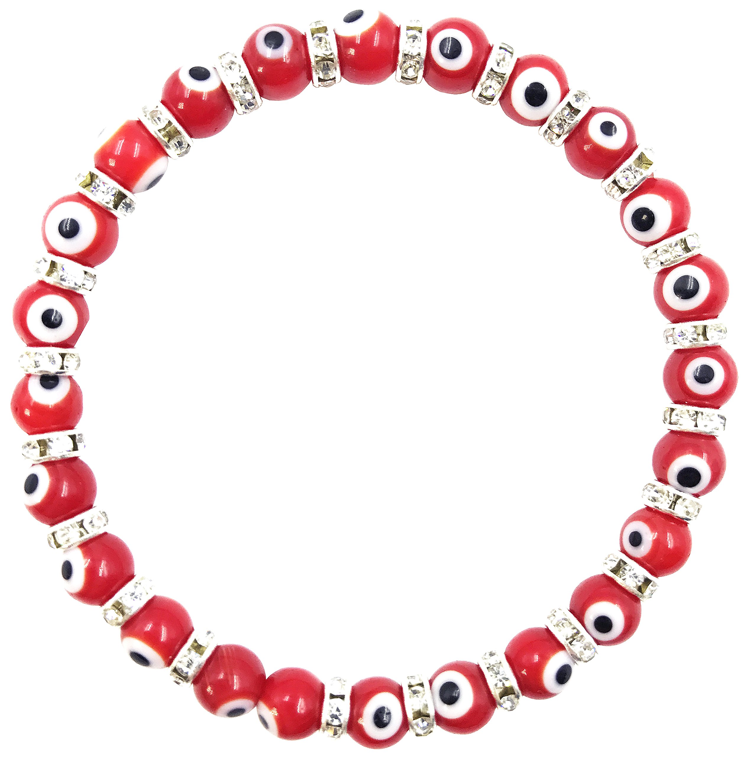 Turkish Evil Eye Murano Glass Bead Stretch Bracelet with Crystal Spacers for Protection and Good Luck, 6mm, Glass