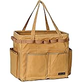 Heavy-Duty 16oz Waxed Canvas Tool Bags - 14" Foldable Open Top Organizer with Metal Frame, 6 Pockets & Reinforced Handle | Durable Contractor Work Bag for Tools, Khaki