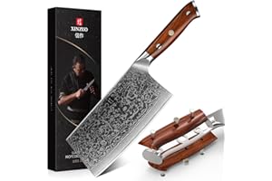 XINZUO Cleaver Knife, Damascus Steel 7 Inch Chinese Chef Knife Professional Butcher Knife Sharp Kitchen Knife Meat Vegetable 