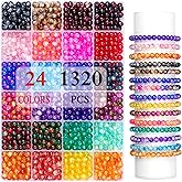1320pcs Crackle Glass Beads Bracelet Kit, 6mm 24 Assorted Colors Round Beads for Jewelry Making, Crystal Beads for DIY Earring Necklace