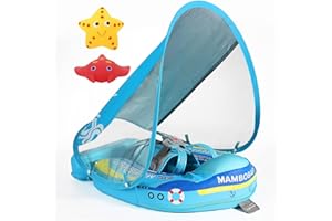 VQ-ANT Mambobaby Float with Canopy Size Improved Non Inflatable Infant Pool Float Smart Mambo Float Swim Trainer Add Tail Baby Swim Float Mambo Baby Float Solid Air Free Water Waist Swimming Ring