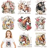 Dazoratix Horse Rub on Transfers - 9 Sheets Flower Heat Transfer Vinyl Stickers for T-Shirt Press Retro Funny Quotes DTF Iron Patches for DIY Applique Art Craft Pillow Covers Clothing Fabric Decor