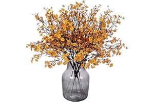 Momkids 6 Pcs Faux Flower Fake Babys Breath Flower Bulk Artificial Gypsophila Bouquet Silk Floral for Home Kitchen Bedroom Festival Wedding Xmas Party Decor (Orange)