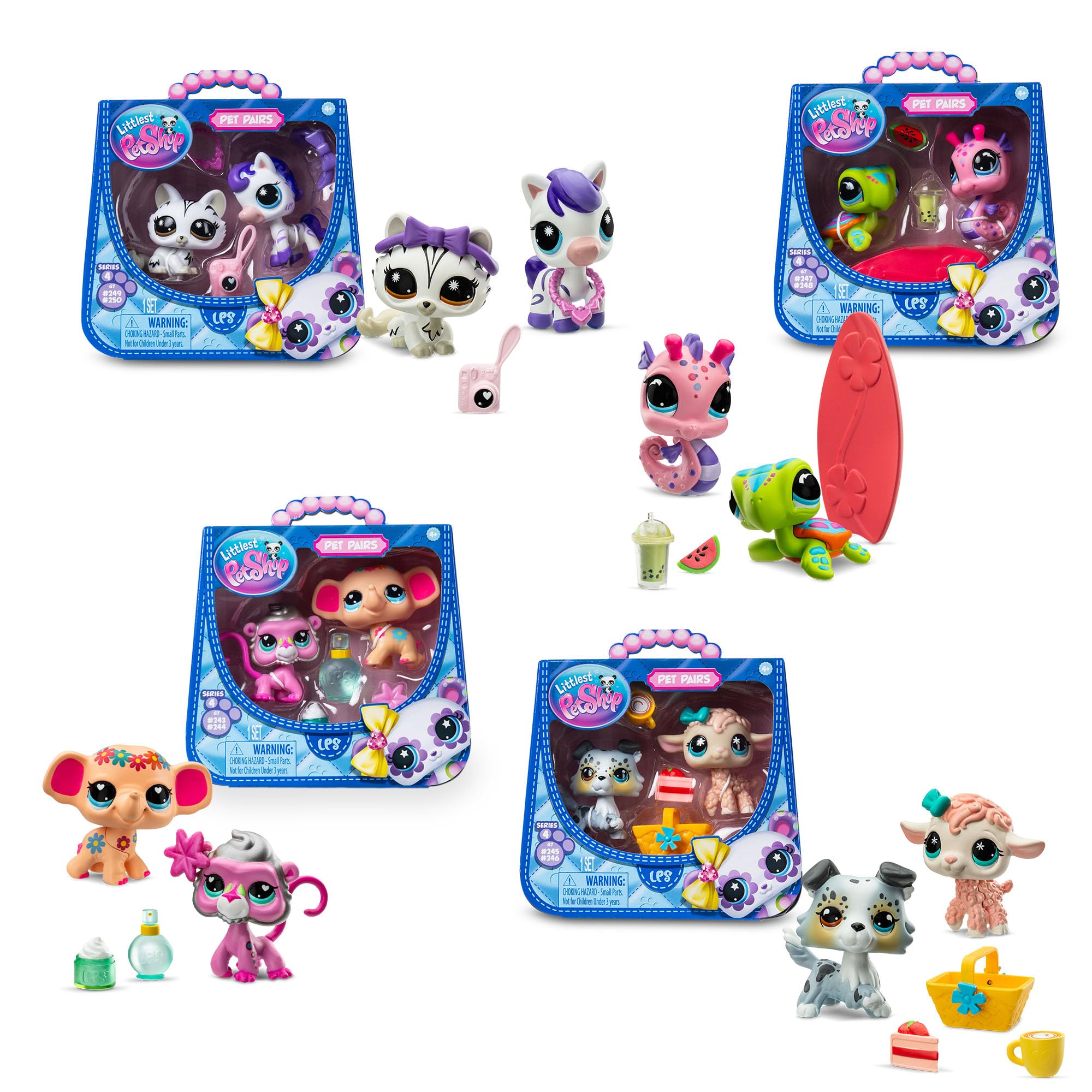 Littlest Pet Shop Pet Pairs Bundle 4 Pack - Series 4 - Gen 7 Authentic LPS Bobble Head Toy Figure, Collectible Toy Animal, Ages 4+