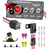 FASTSTORM Ignition Rocker Switch Panel 12V 5 in 1 with Engine Push Button Toggle Switches with Relay Wiring Harness LED for RV Truck Racing Car Boat Marine Trailer