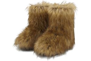 Wnshonzy Fur Boots for Women Snow Furry Fluffy Platform Flat Ankle Mini Boot Winter Round Toe Y2k Comfortable Mid-Calf Short Outdoor 2025