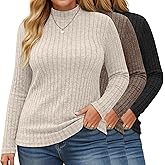 Evervibe 3 Pack Women's Plus Size Sweaters Long Sleeve Mock Neck Lightweight Tunic Sweaters Casual Tops 2026 Trendy