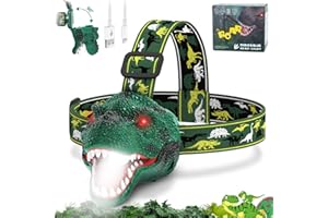 Nitigo Dinosaur Headlamp for Kids Flashlight Rechargeable Led Headlights Roar & Silent Mode, T-Rex Dinosaur Toys for Kids 3-5