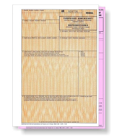 254 Präferenz Ursprungszeugnis Form A