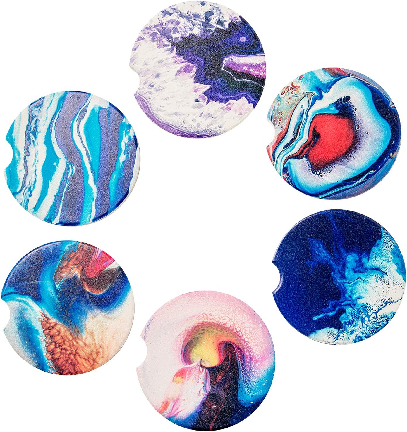 Set of 6 Absorbent Ceramic Car Coasters For Cup Holders
