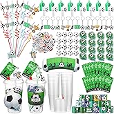 Seenelling Party Favors Set with Cup Straw Cup Sleeve Bouncy Ball Mini Pinball Machine Keychain Sticker Clap Bracelet Tag for Sport Reward Birthday Gift Party Supplies(195 Pcs,Soccer)
