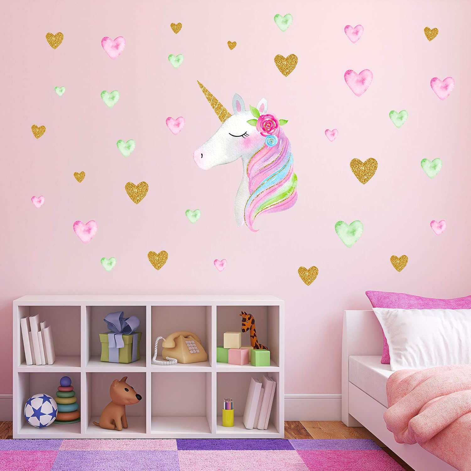 Unicorn Wall Decals,Unicorn Wall Sticker Decor with Heart Flower Birthday Christmas Gifts for Boys Girls Kids Bedroom Decor Nursery Room Home Decor-Unicorn: Baby