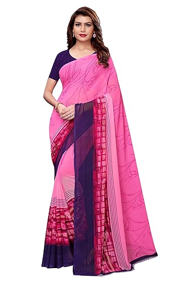 georgette with blouse piece Saree (MONALI-PINK Free Size)