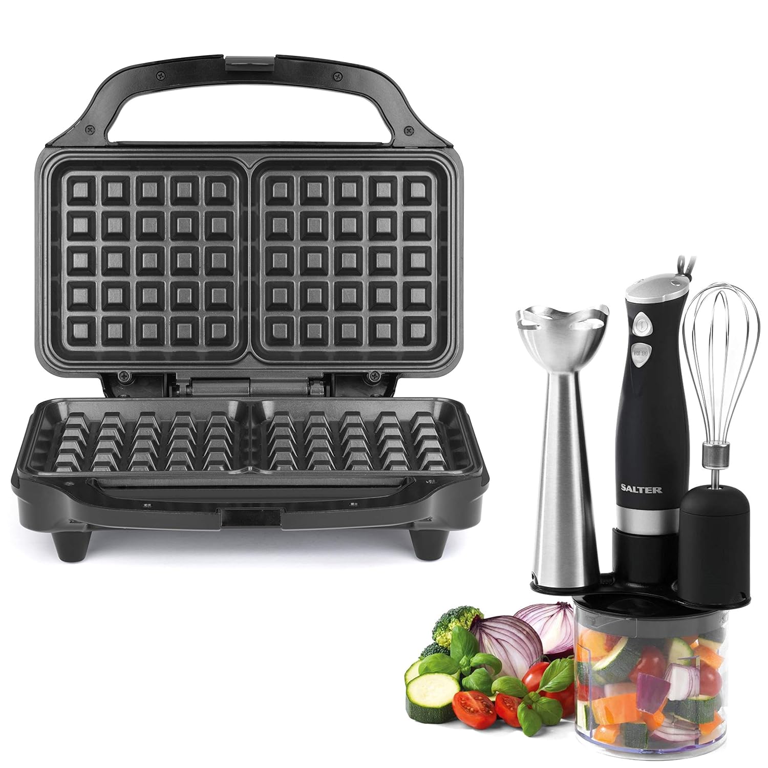 Salter COMBO4945 Deep Fill Waffle Maker with 3 in 1 Chopper, Whisk and