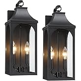 pasentel 2-Pack 17" Outdoor Wall Light Fixture,2-Light Sand Black Exterior Light Fixture, Waterproof Porch Lighting for House