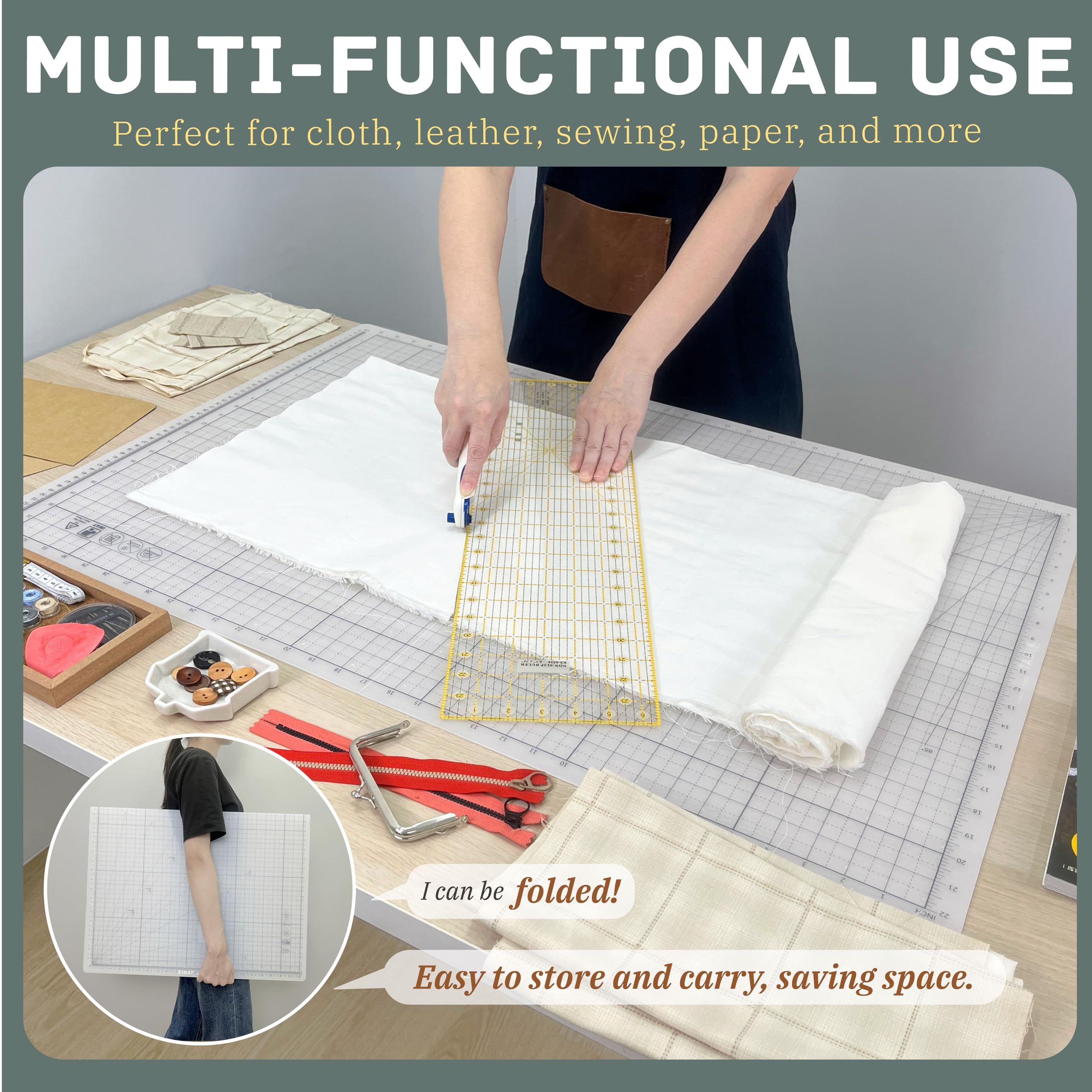 iMAT Flip Cutting Mat Note A1 (Inch Version), 24 x 36 in (60 x 90 cm), Foldable, Ideal for Crafts, Paper Cutting, Large Leather and Cloth Projects, Sketching, Drawing (Translucent)